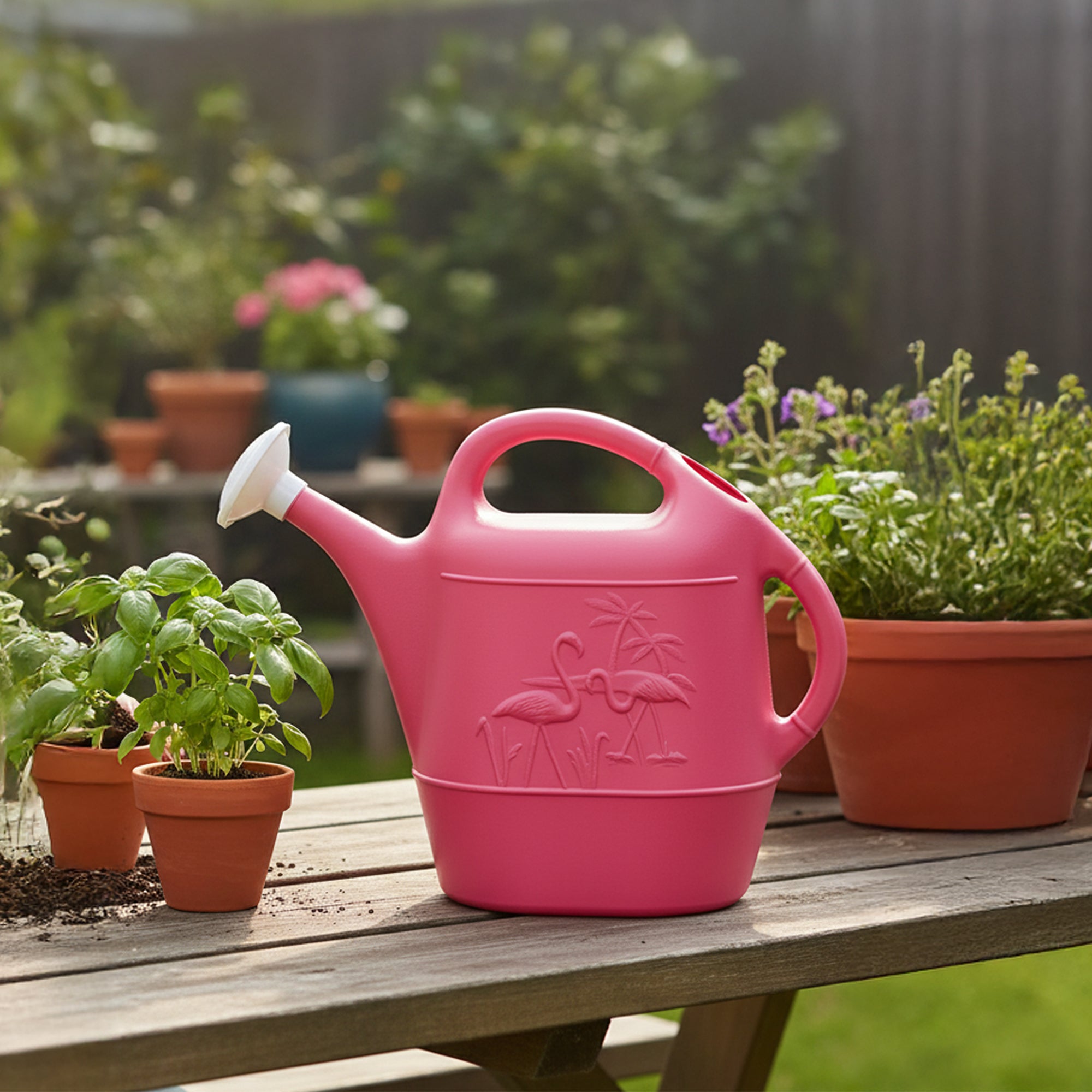Union Products Indoor Outdoor Flamingo 2 Gallon Plastic Plant Watering Can, Pink - VMInnovations