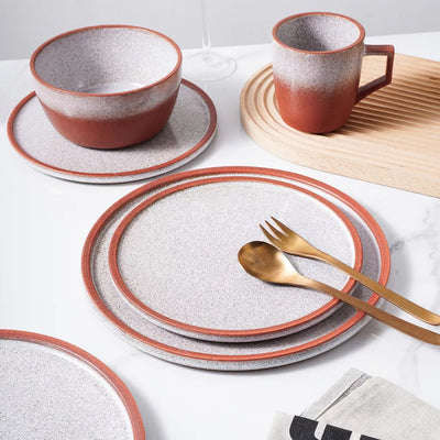 Stone Lain Vince Stoneware 16 Piece Dinnerware Set, Service for 4, Red and White - VMInnovations
