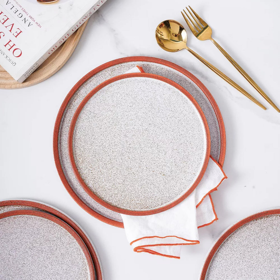 Stone Lain Vince Stoneware 16 Piece Dinnerware Set, Service for 4, Red and White