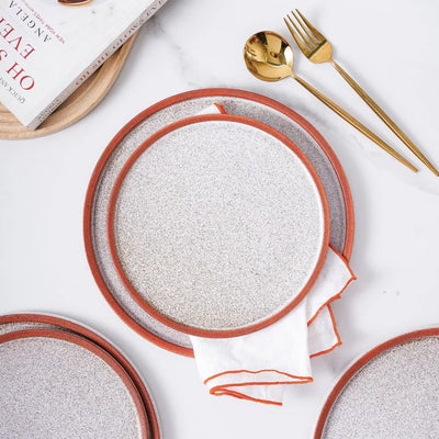 Stone Lain Vince Stoneware 16 Piece Dinnerware Set, Service for 4, Red and White - VMInnovations
