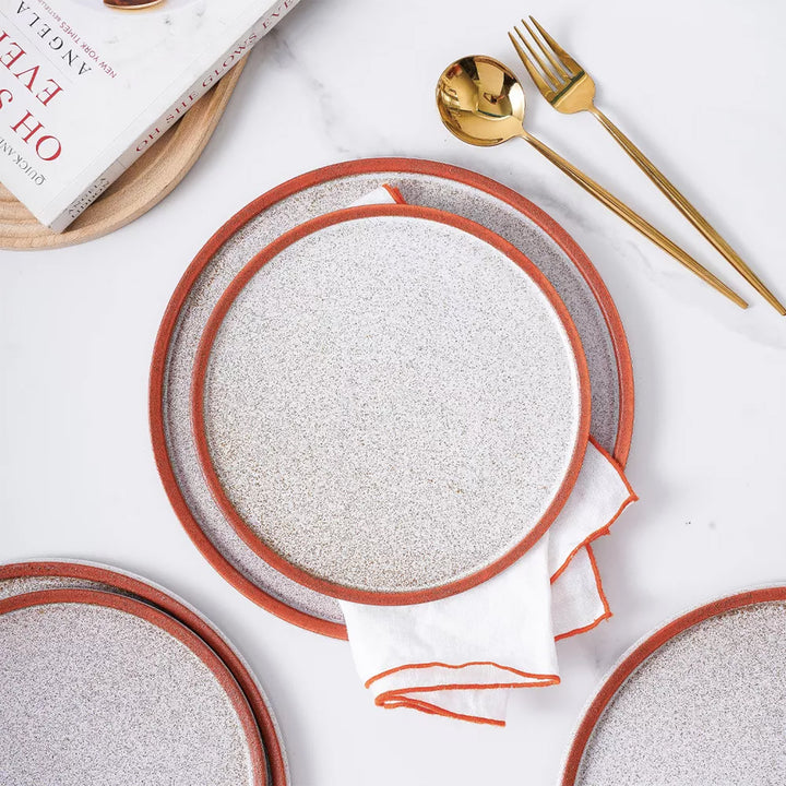 Stone Lain Vince Stoneware 16 Piece Dinnerware Set, Service for 4, Red and White