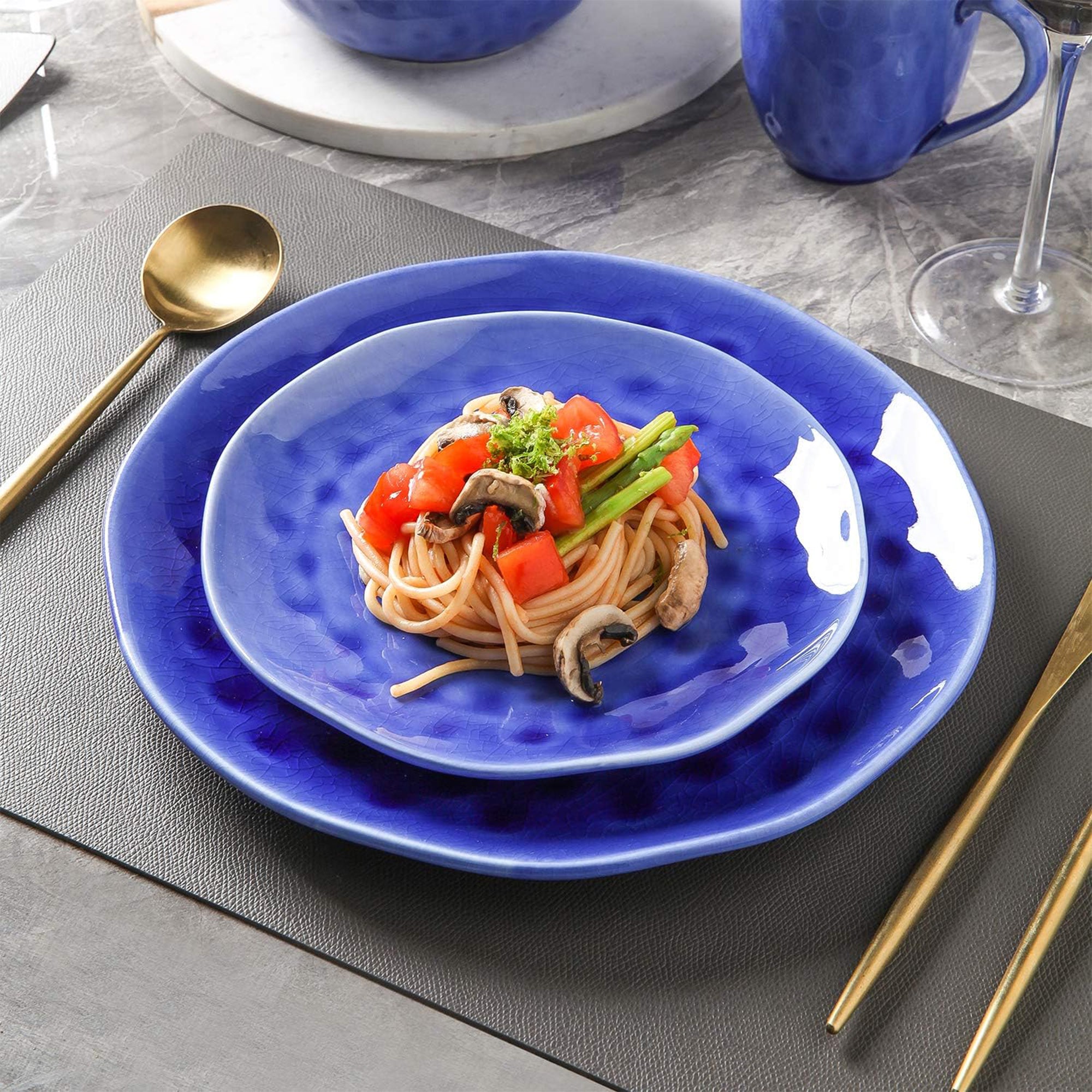 Stone Lain Constance Porcelain 16 Piece Dinnerware Set, Service for 4, Blue - VMInnovations