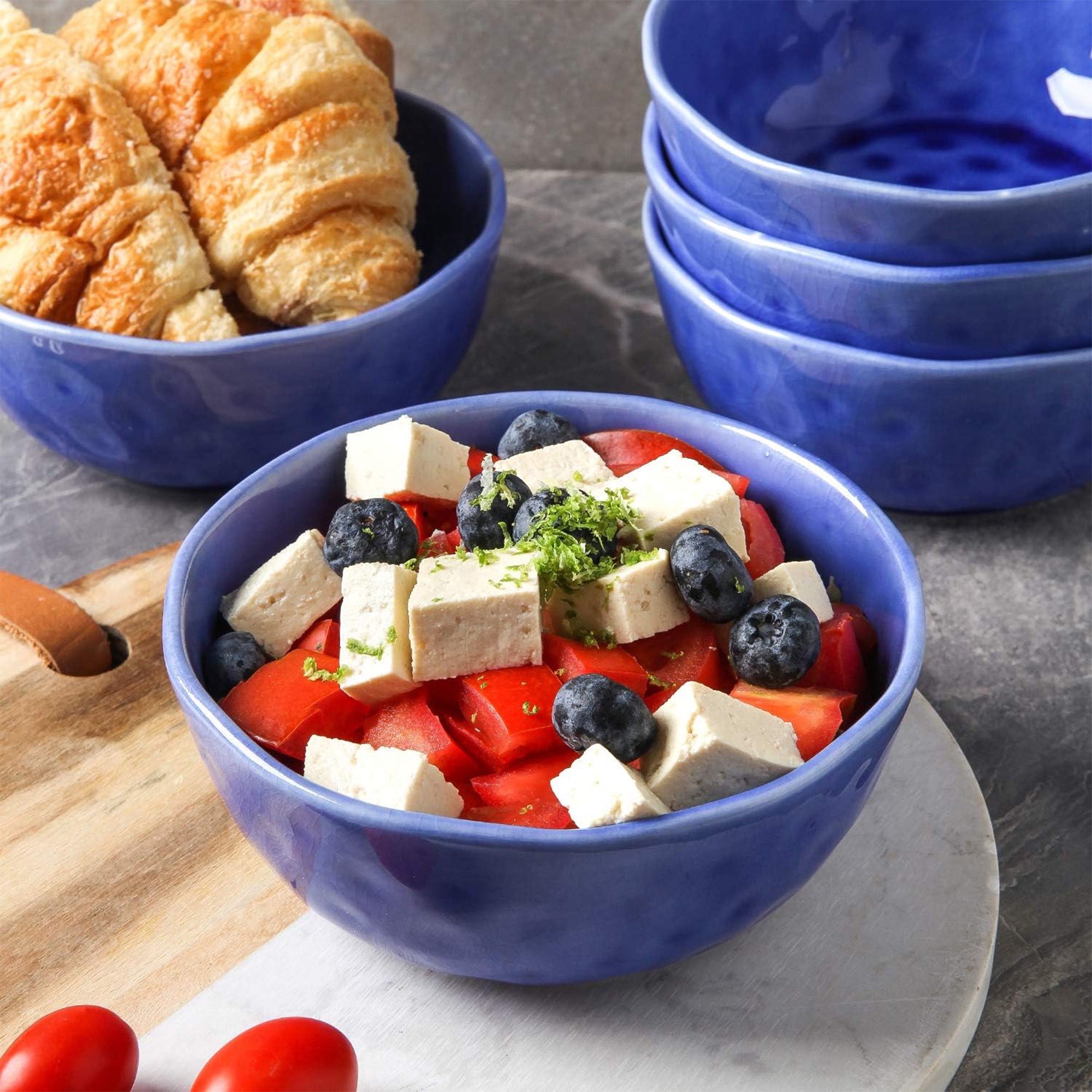 Stone Lain Constance Porcelain 16 Piece Dinnerware Set, Service for 4, Blue - VMInnovations