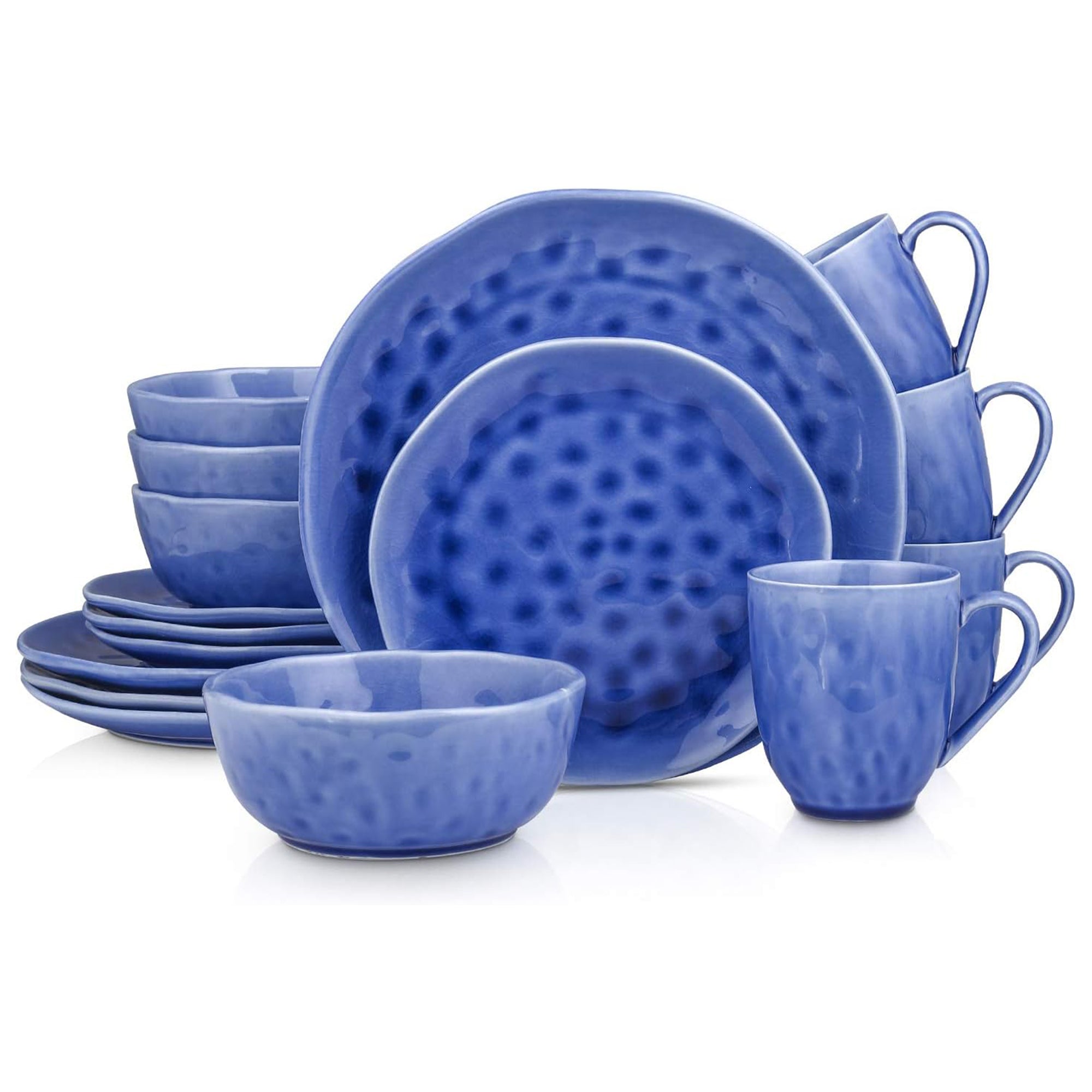 Stone Lain Constance Porcelain 16 Piece Dinnerware Set, Service for 4, Blue - VMInnovations