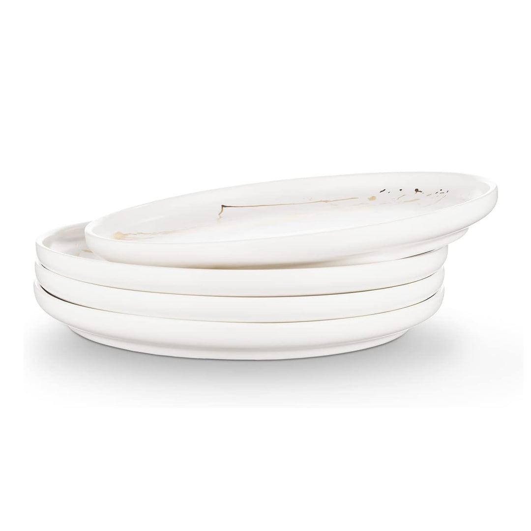 Stone Lain Zora Porcelain 4 Piece Dinner Plate Set, Serving Dishes, White