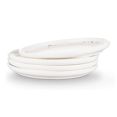 Stone Lain Zora Porcelain 4 Piece Dinner Plate Set, Serving Dishes, White - VMInnovations