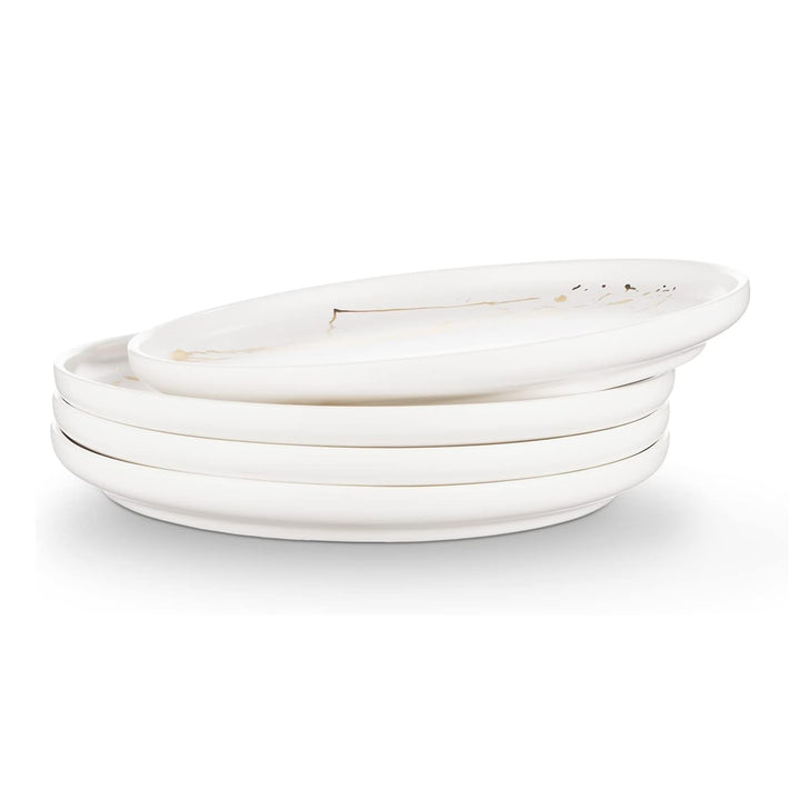 Stone Lain Zora Porcelain 4 Piece Dinner Plate Set, Serving Dishes, White