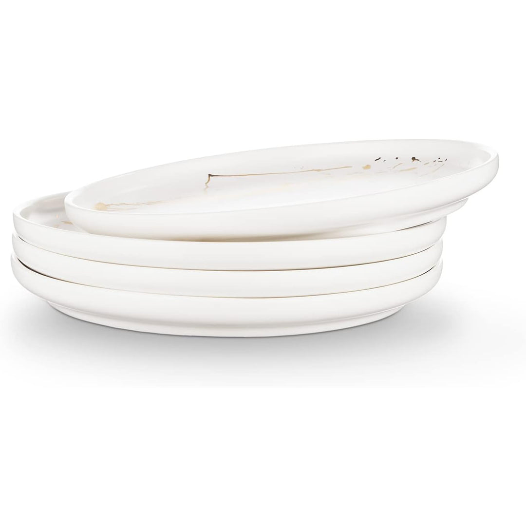 Stone Lain Zora Porcelain 4 Piece Salad Dinner Plate Set, Serving Dishes, White