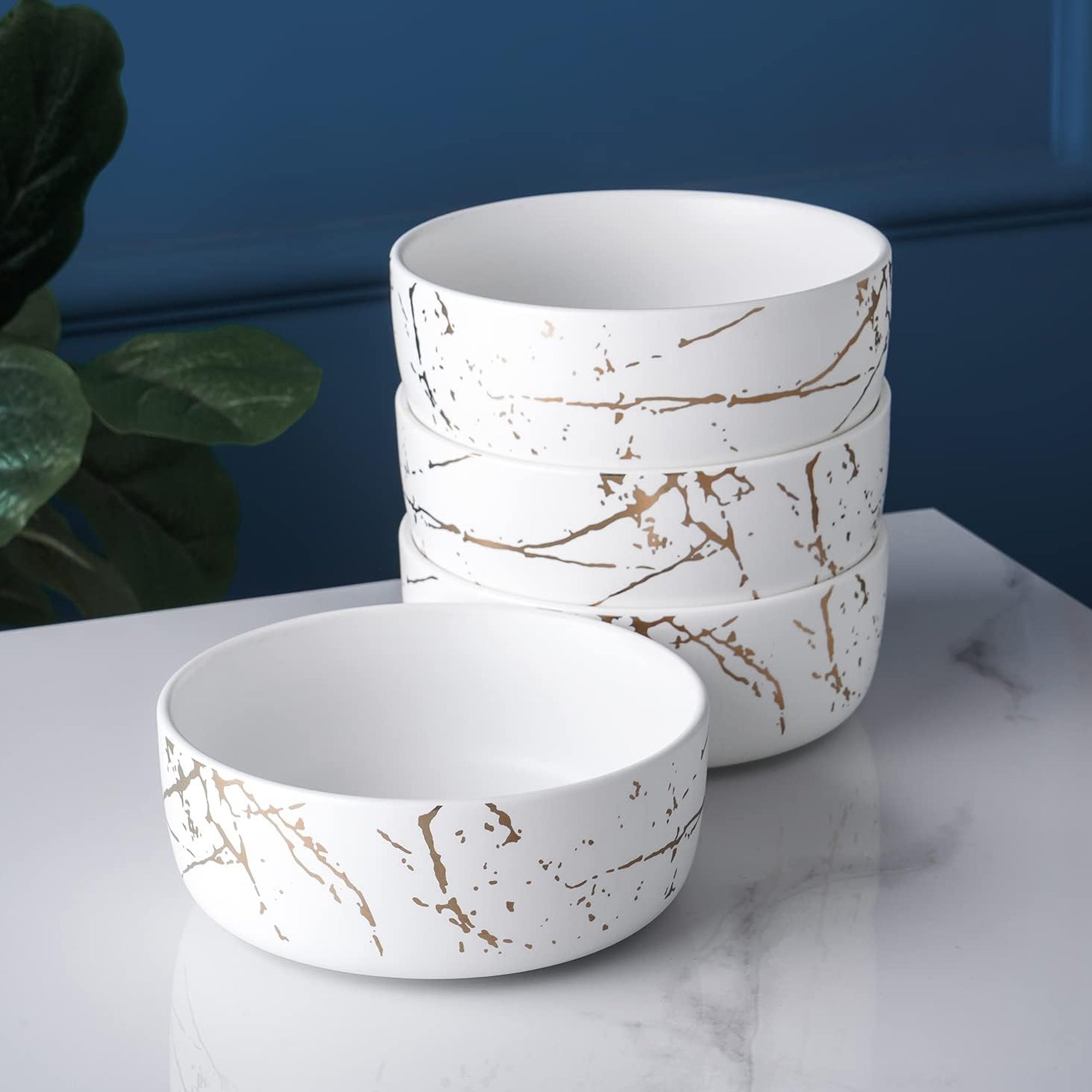 Stone Lain Zora Porcelain 4 Piece Bowl Set, Soup or Salad Serving Dishes, White - VMInnovations