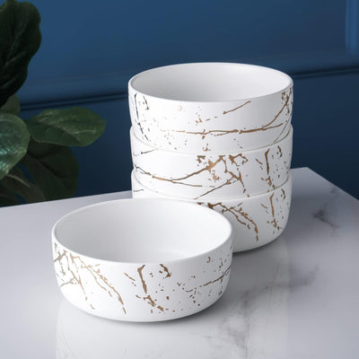 Stone Lain Zora Porcelain 4 Piece Bowl Set, Soup or Salad Serving Dishes, White - VMInnovations