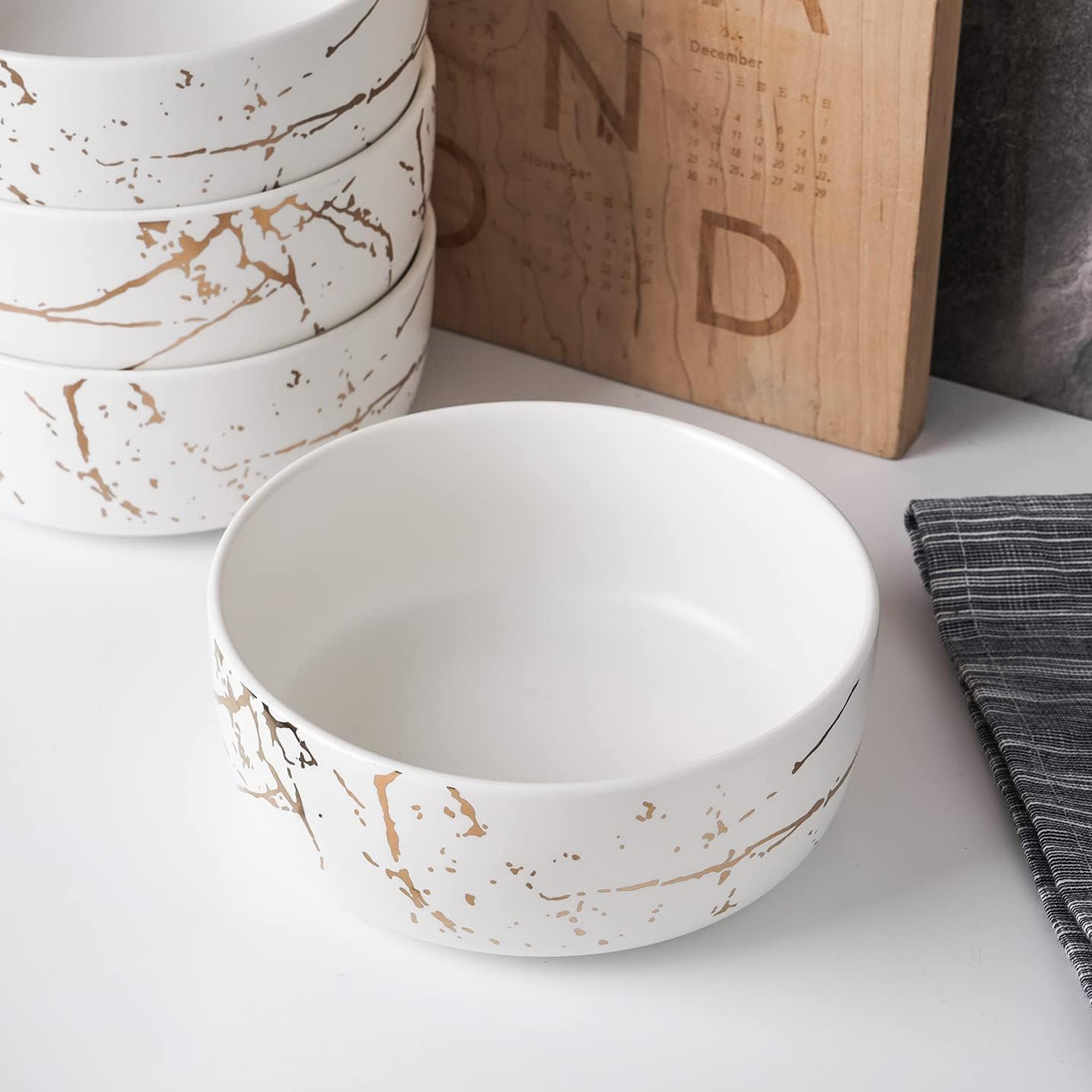 Stone Lain Zora Porcelain 4 Piece Bowl Set, Soup or Salad Serving Dishes, White - VMInnovations
