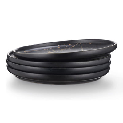 Stone Lain Zora Porcelain 4 Piece Salad Dinner Plate Set, Serving Dishes, Black