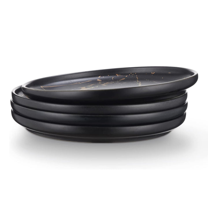 Stone Lain Zora Porcelain 4 Piece Salad Dinner Plate Set, Serving Dishes, Black
