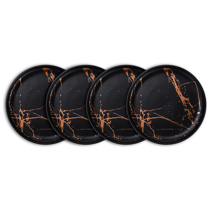 Stone Lain Zora Porcelain 4 Piece Salad Dinner Plate Set, Serving Dishes, Black