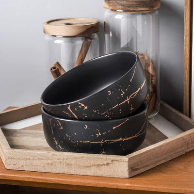 Stone Lain Zora Porcelain 4 Piece Bowl Set, Soup or Salad Serving Dishes, Black - VMInnovations