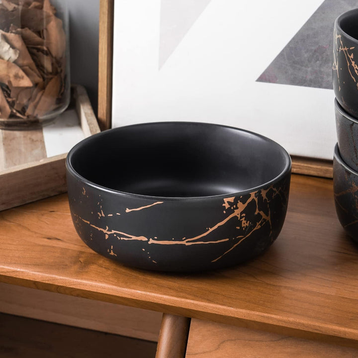 Stone Lain Zora Porcelain 4 Piece Bowl Set, Soup or Salad Serving Dishes, Black