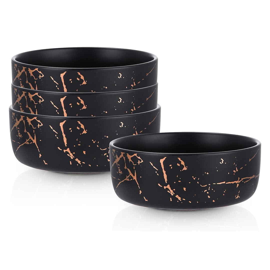 Stone Lain Zora Porcelain 4 Piece Bowl Set, Soup or Salad Serving Dishes, Black