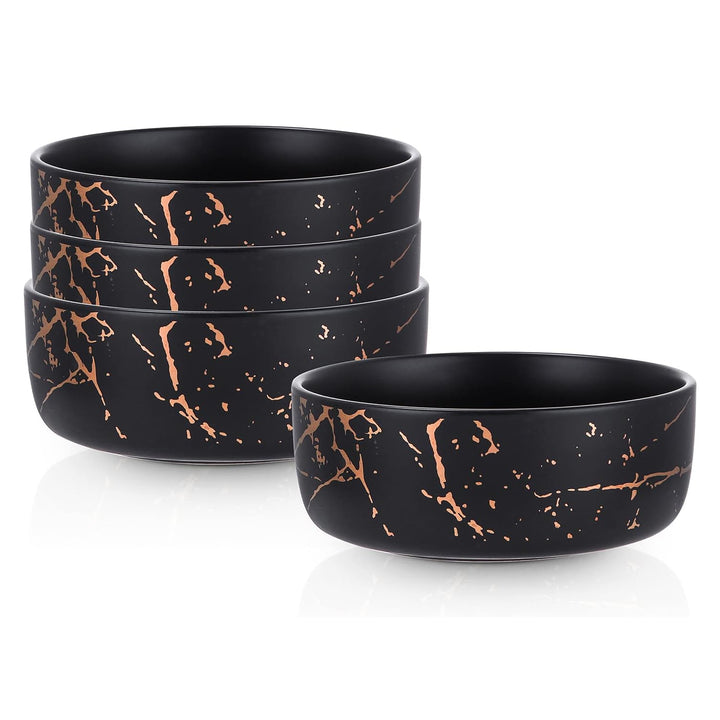 Stone Lain Zora Porcelain 4 Piece Bowl Set, Soup or Salad Serving Dishes, Black