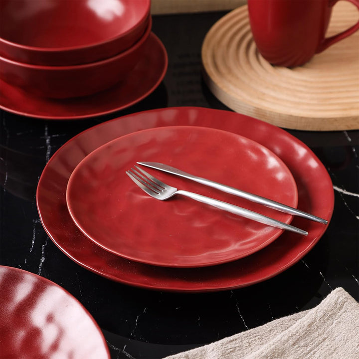Stone Lain Sam Porcelain 16 Piece Dinnerware Set, Dish Set w/Service for 4, Red