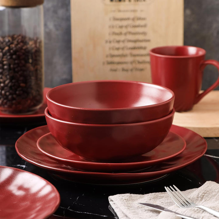 Stone Lain Sam Porcelain 16 Piece Dinnerware Set, Dish Set w/Service for 4, Red