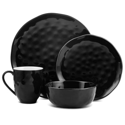 Stone Lain Ivy Stoneware 24 Piece Dinnerware Set, Service for 6, Black - VMInnovations
