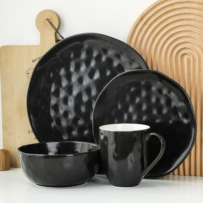 Stone Lain Ivy Stoneware 24 Piece Dinnerware Set, Service for 6, Black(Open Box) - VMInnovations
