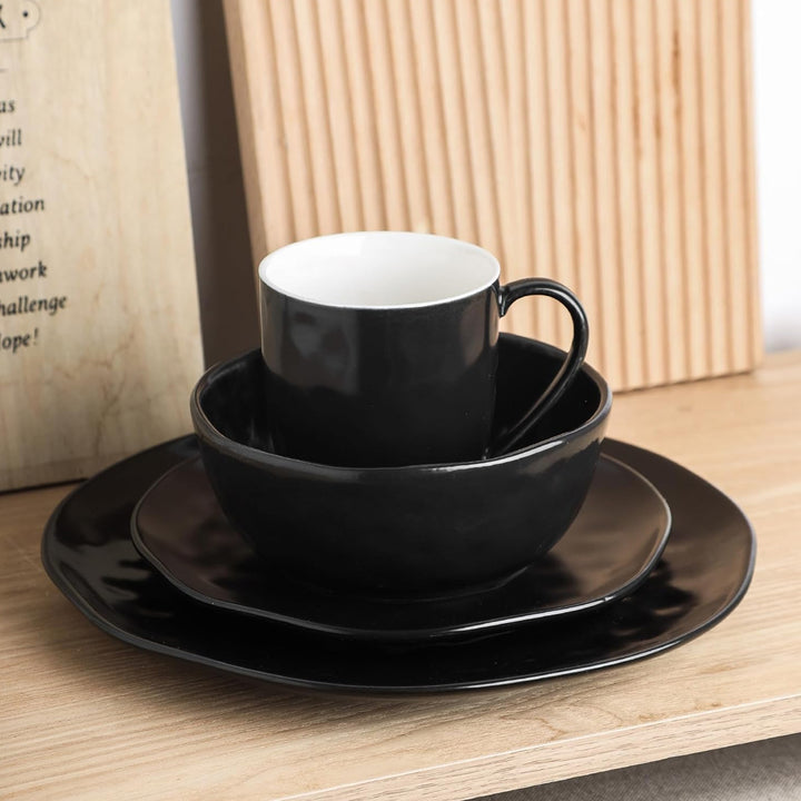 Stone Lain Ivy Stoneware 24 Piece Dinnerware Set, Service for 6, Black