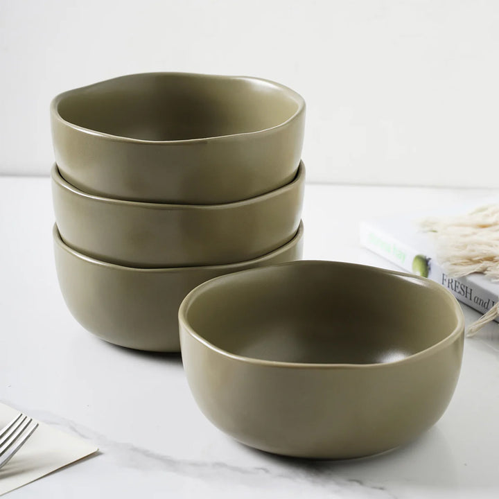 Stone Lain Tom 4 Piece Rustic Stoneware Bowl Set for Soups or Salads, Olive