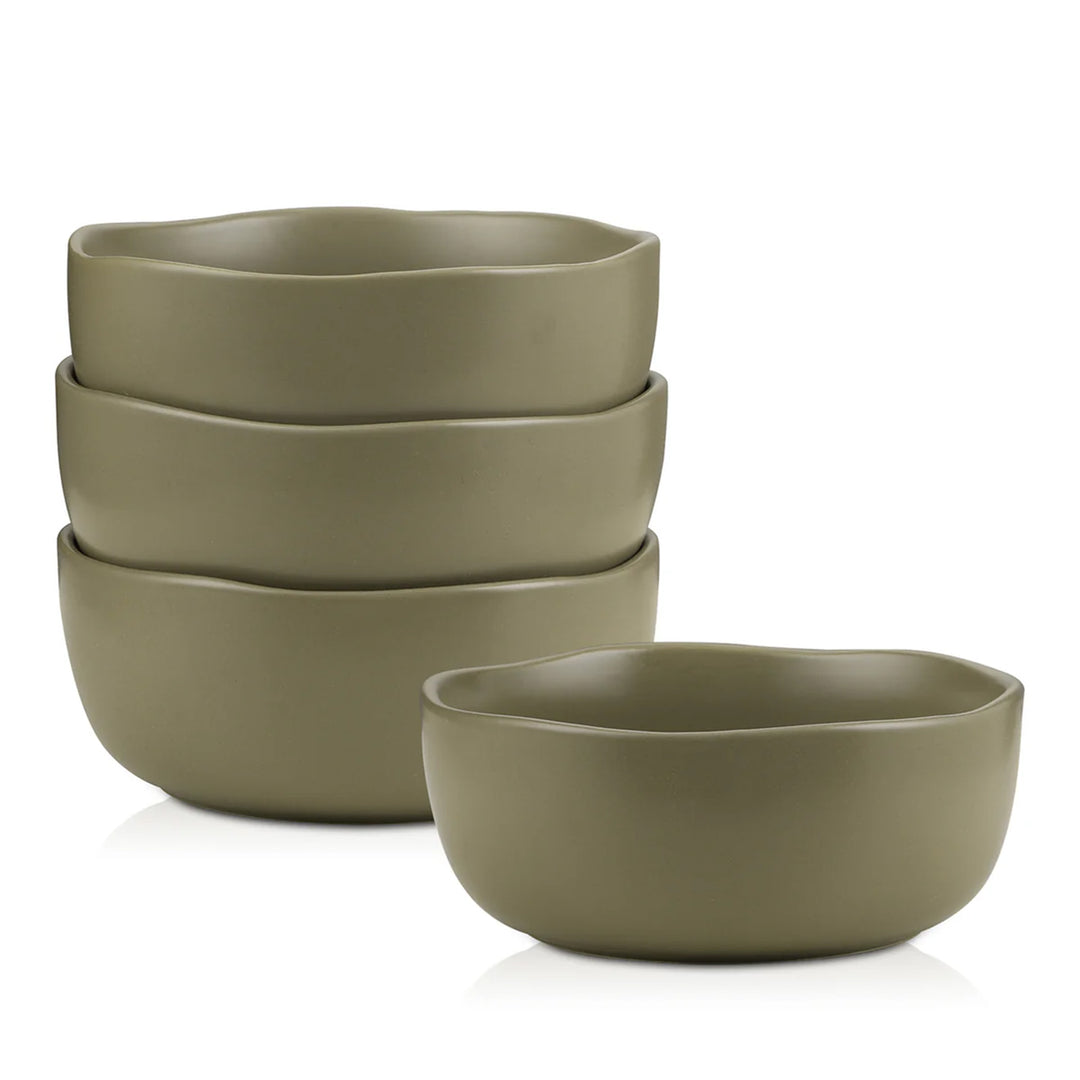 Stone Lain Tom 4 Piece Rustic Stoneware Bowl Set for Soups or Salads, Olive