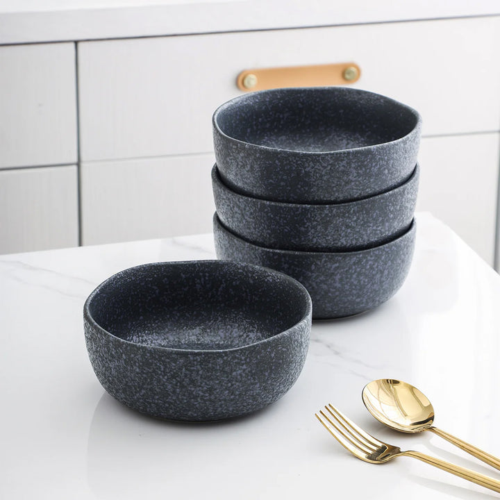 Stone Lain Tom 4 Piece Stoneware Bowl Set for Soups or Salads, Gray and Blue