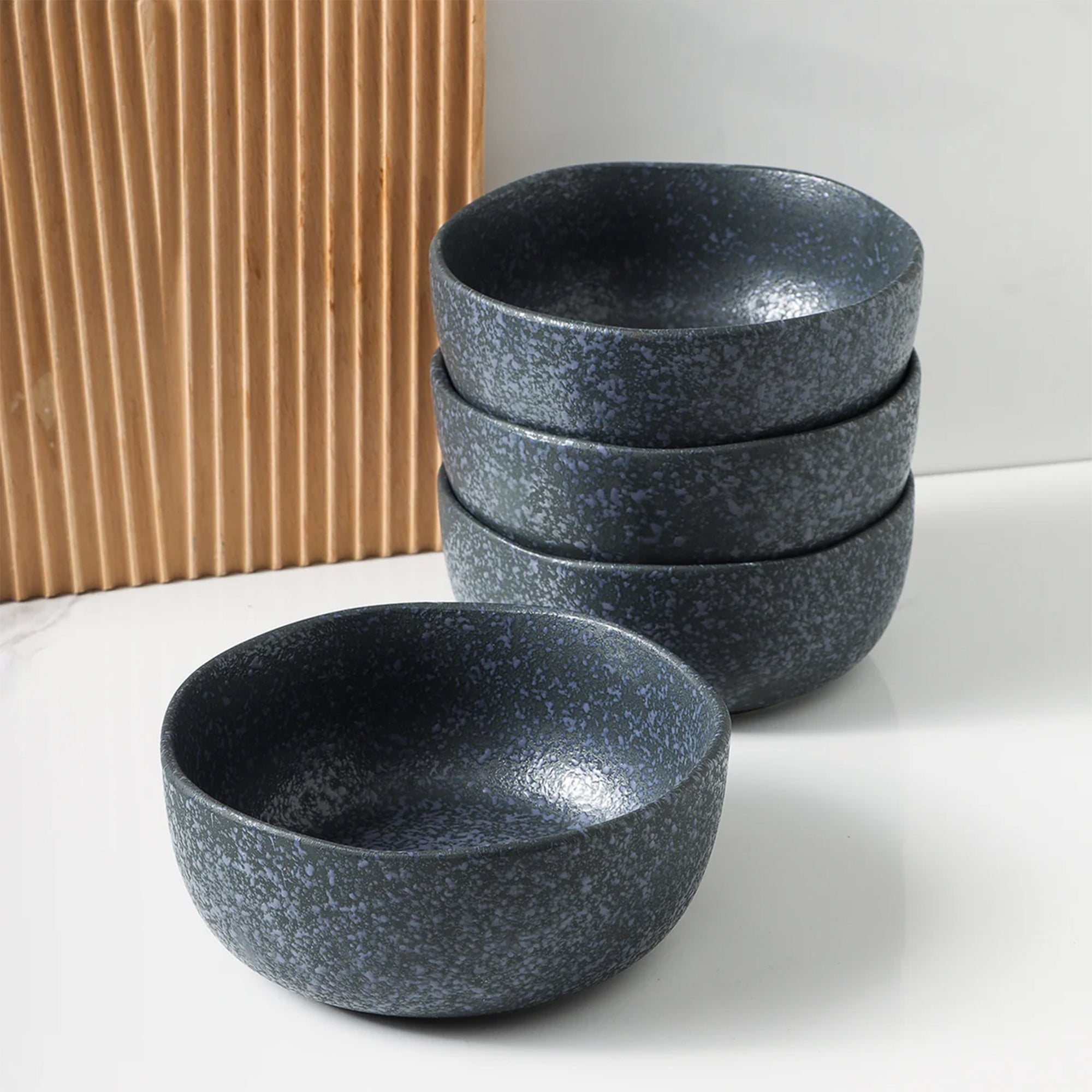 Stone Lain Tom 4 Piece Stoneware Bowl Set for Soups or Salads, Gray and Blue - VMInnovations