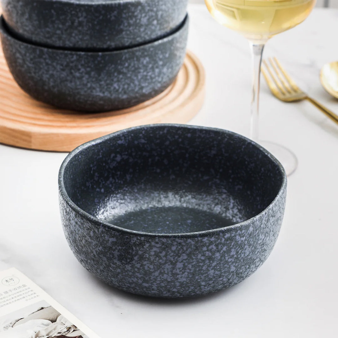 Stone Lain Tom 4 Piece Stoneware Bowl Set for Soups or Salads, Gray and Blue