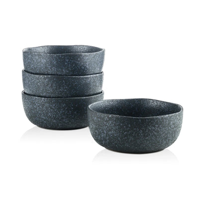 Stone Lain Tom 4 Piece Stoneware Bowl Set for Soups or Salads, Gray and Blue - VMInnovations