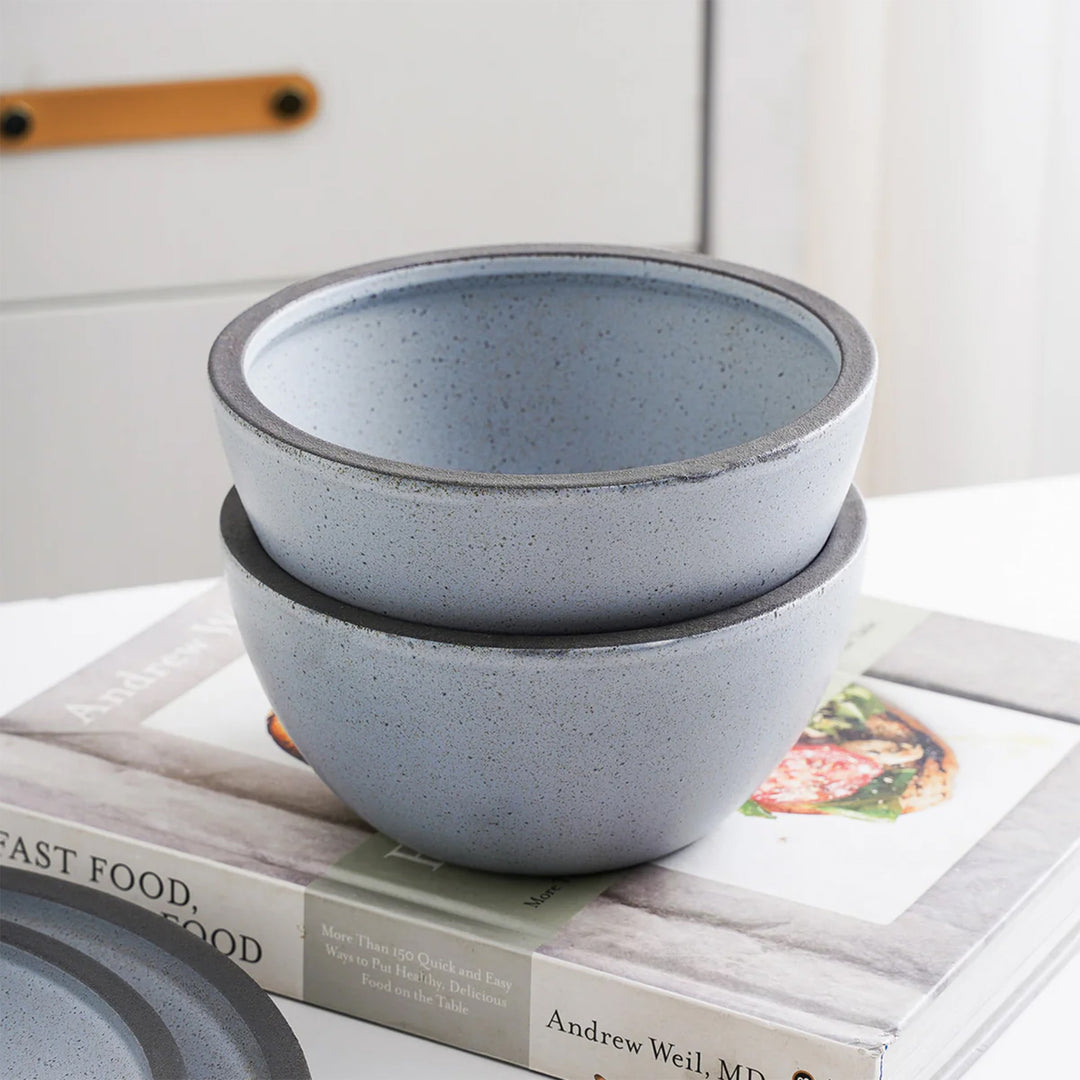 Stone Lain Tina 4 Piece Stoneware Bowl Set for Soups or Salads, Blue and Gray