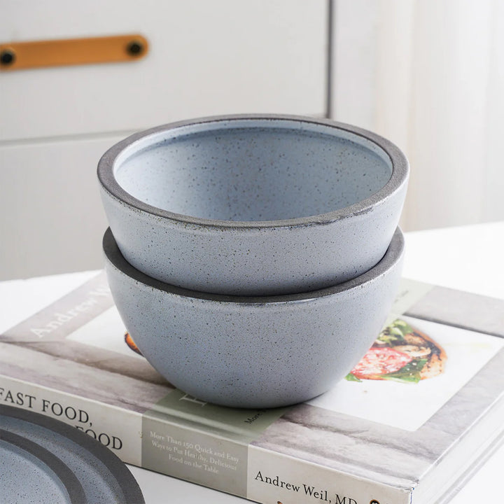 Stone Lain Tina 4 Piece Stoneware Bowl Set for Soups or Salads, Blue and Gray
