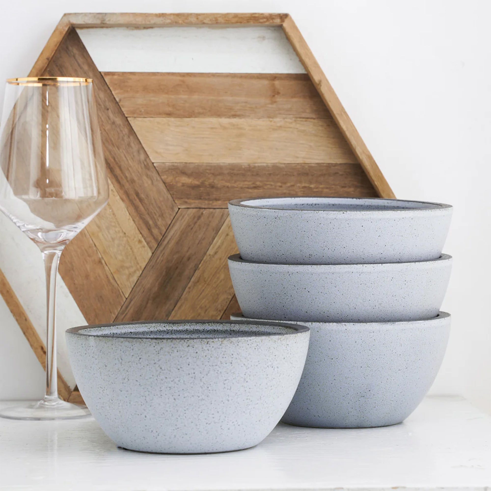 Stone Lain Tina 4 Piece Stoneware Bowl Set for Soups or Salads, Blue and Gray - VMInnovations