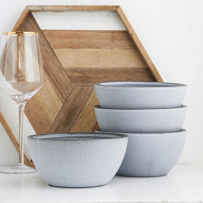 Stone Lain Tina 4 Piece Stoneware Bowl Set for Soups or Salads, Blue and Gray - VMInnovations