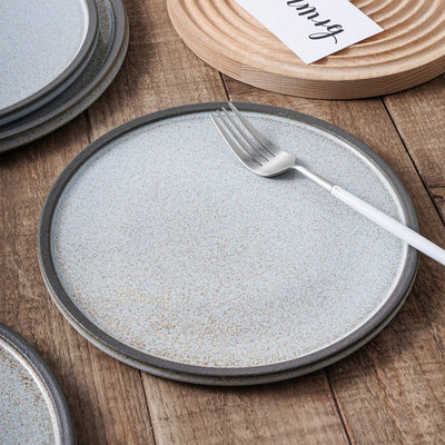 Stone Lain 4 Piece Vince Rustic Stoneware 11" Dinner Plate Set, Grey and White - VMInnovations