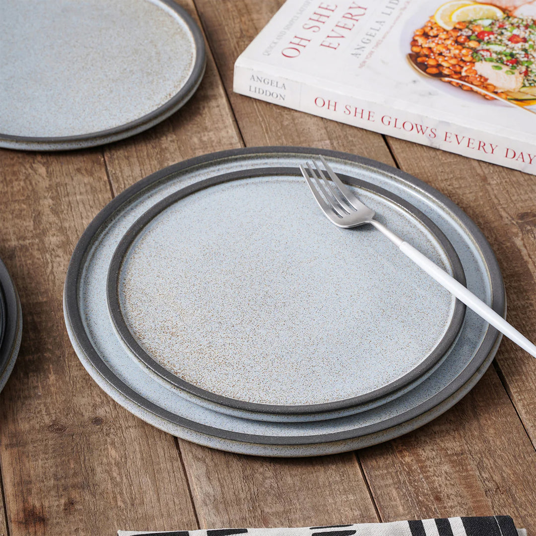 Stone Lain 4 Piece Vince Rustic Stoneware 11" Dinner Plate Set, Grey and White