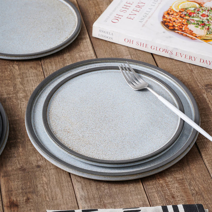 Stone Lain 4 Piece Vince Rustic Stoneware 11" Dinner Plate Set, Grey and White