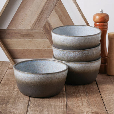 Stone Lain Vince 4 Piece Stoneware Bowl Set for Soups or Salads, Grey and White - VMInnovations