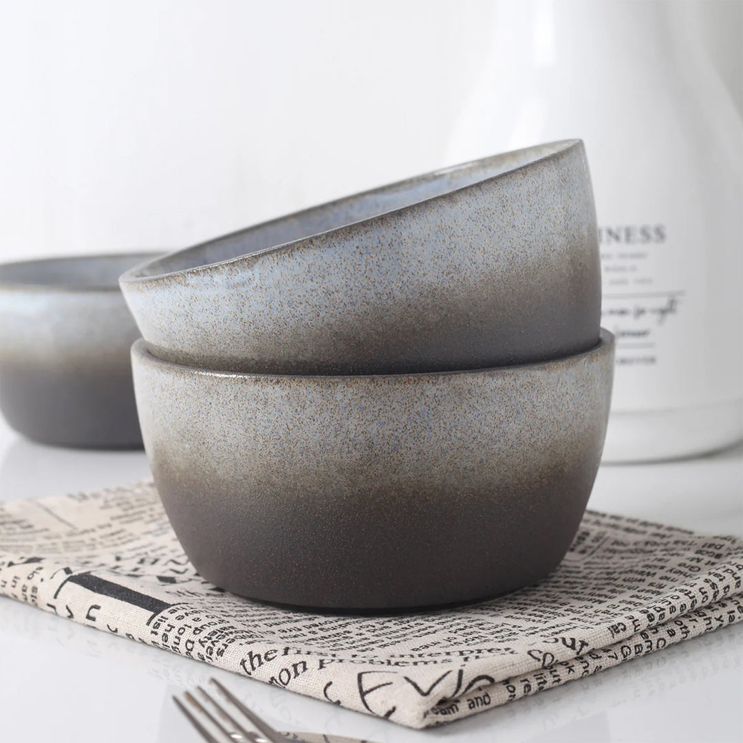 Stone Lain Vince 4 Piece Stoneware Bowl Set for Soups or Salads, Grey and White