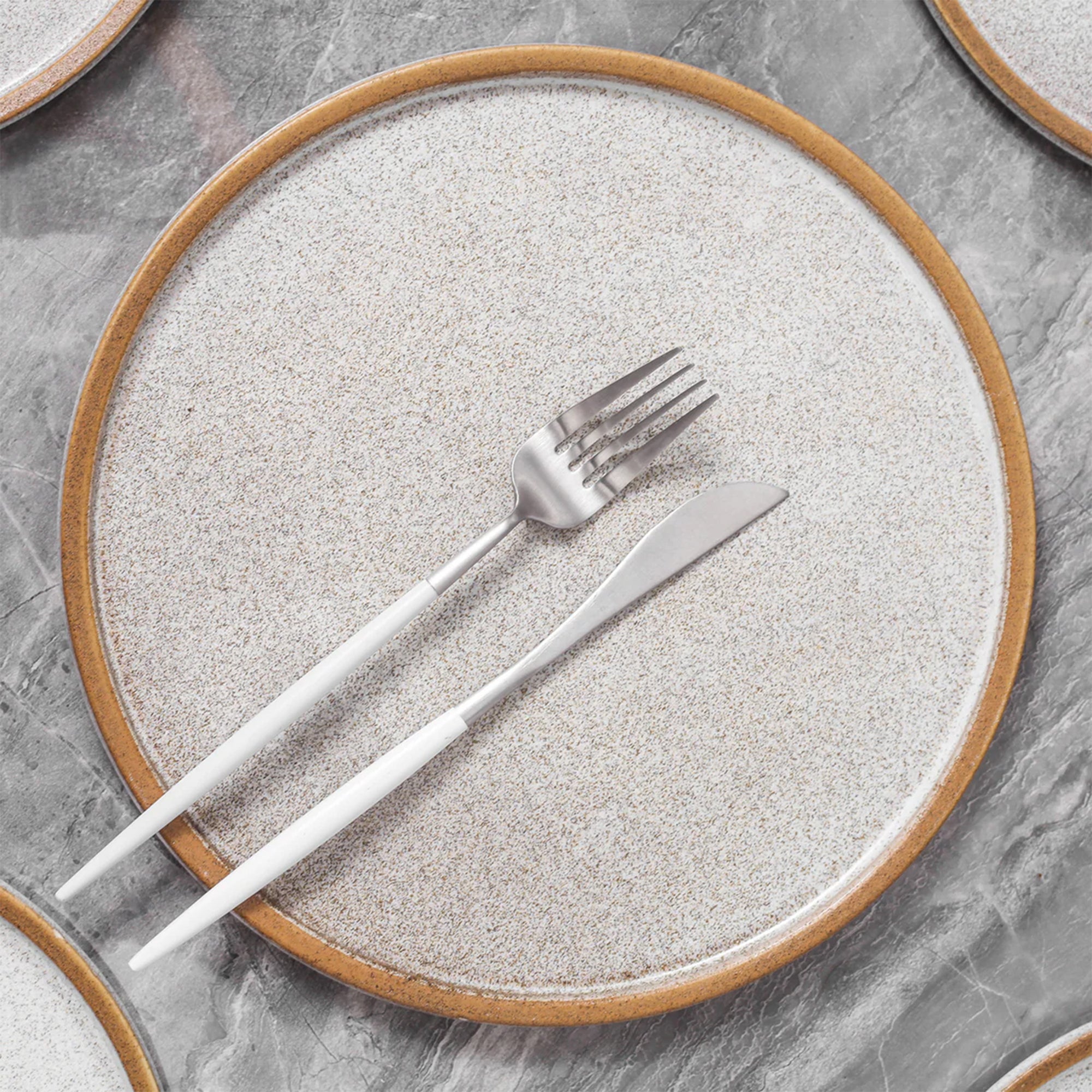 Stone Lain 4 Piece Vince Rustic Stoneware 11" Dinner Plate Set, Brown and White - VMInnovations