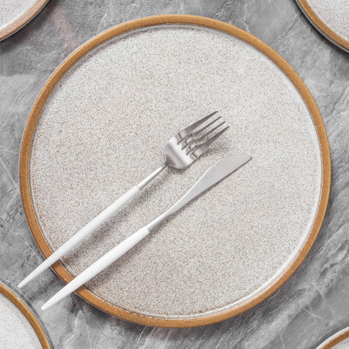 Stone Lain 4 Piece Vince Rustic Stoneware 11" Dinner Plate Set, Brown and White