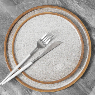 Stone Lain 4 Piece Vince Rustic Stoneware 11" Dinner Plate Set, Brown and White - VMInnovations
