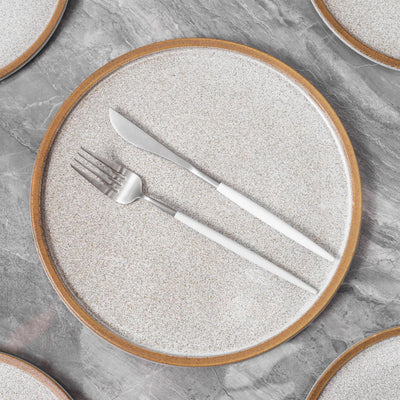 Stone Lain 4 Piece Vince Rustic Stoneware 11" Dinner Plate Set, Brown and White - VMInnovations