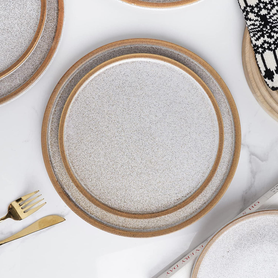 Stone Lain 4 Piece Vince Rustic Stoneware 11" Dinner Plate Set, Brown and White