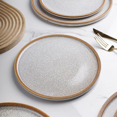 Stone Lain 4 Piece Vince Rustic Stoneware 11" Dinner Plate Set, Brown and White - VMInnovations