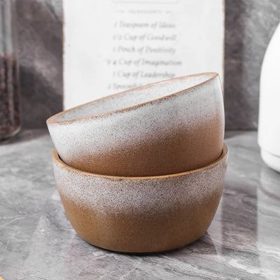 Stone Lain Vince 4 Piece Stoneware Bowl Set for Soups or Salads, Brown and White - VMInnovations