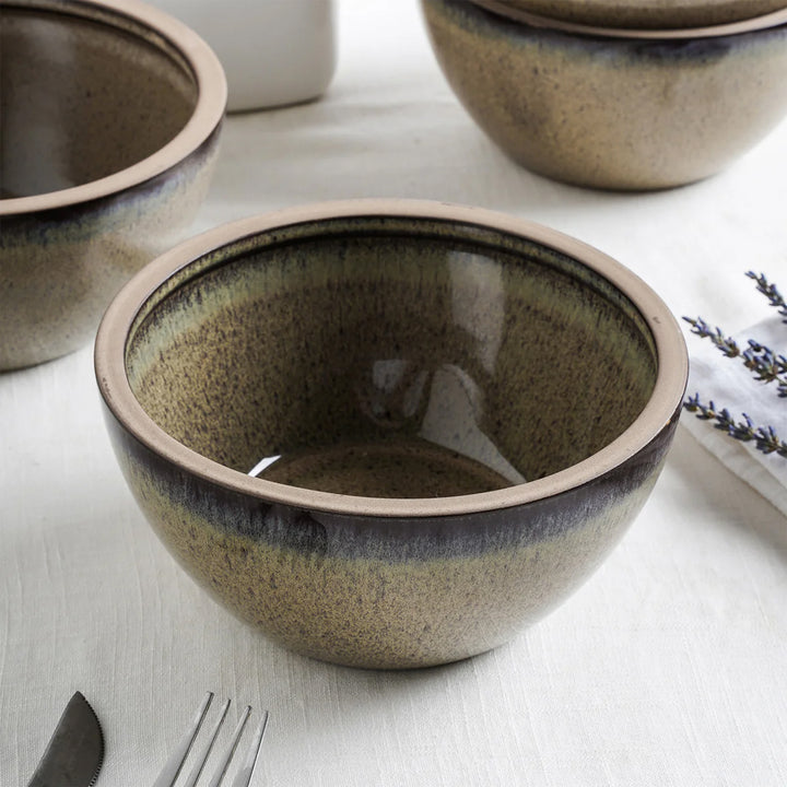 Stone Lain Tina 4 Piece Stoneware Bowl Set for Soups or Salads, Green and Beige